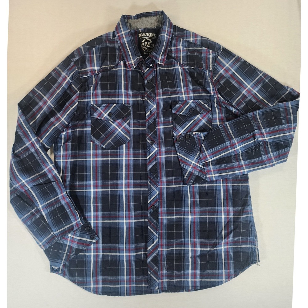 Machine Custom Co Button Down Mens XL Plaid Blue‎ Red Long Sleeve Western Shirt